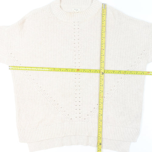 Fat Face Womens Beige Cotton Chunky Knit Crew Neck Jumper Size 14