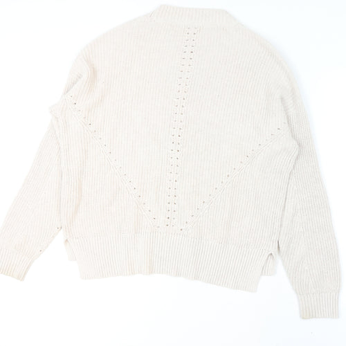Fat Face Womens Beige Cotton Chunky Knit Crew Neck Jumper Size 14