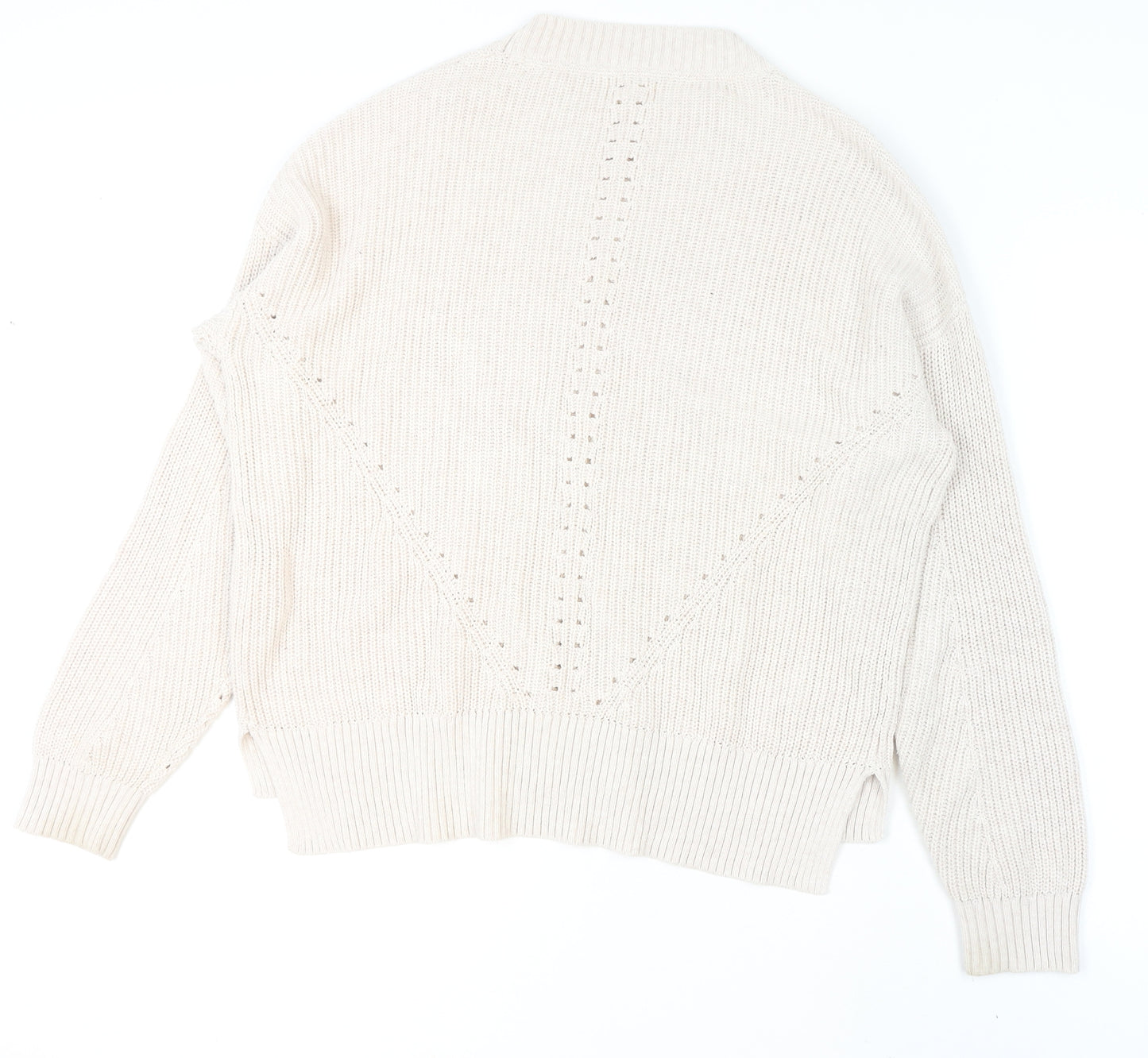 Fat Face Womens Beige Cotton Chunky Knit Crew Neck Jumper Size 14