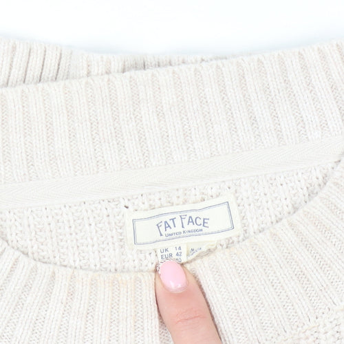 Fat Face Womens Beige Cotton Chunky Knit Crew Neck Jumper Size 14