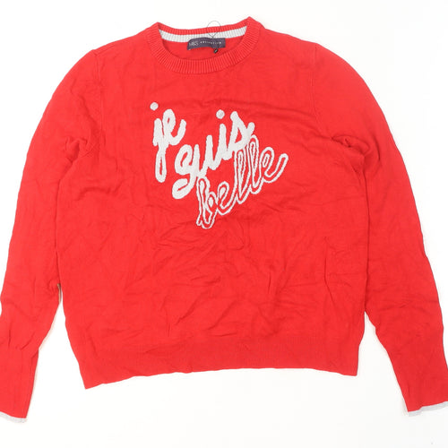 Marks and Spencer Women's Red Crew Neck Je Suis Belle Jumper Size 12