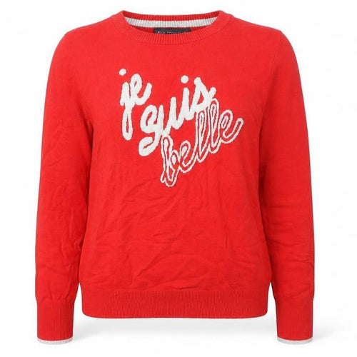 Marks and Spencer Women's Red Crew Neck Je Suis Belle Jumper Size 12