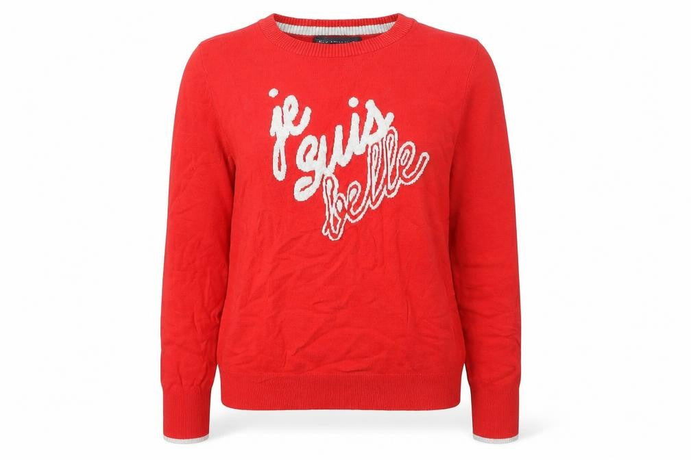 Marks and Spencer Women's Red Crew Neck Je Suis Belle Jumper Size 12