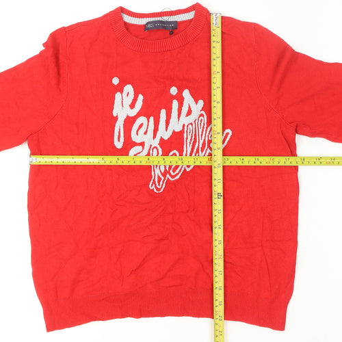 Marks and Spencer Women's Red Crew Neck Je Suis Belle Jumper Size 12