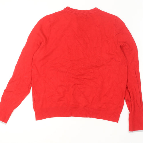 Marks and Spencer Women's Red Crew Neck Je Suis Belle Jumper Size 12