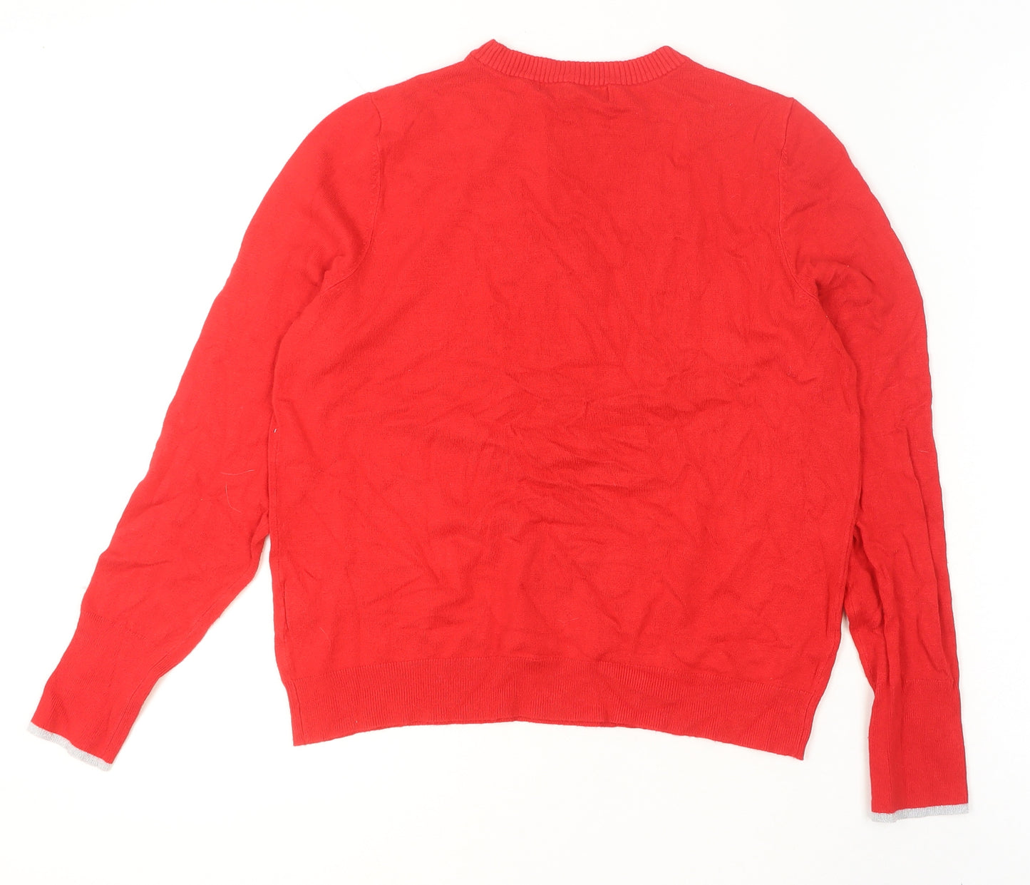 Marks and Spencer Women's Red Crew Neck Je Suis Belle Jumper Size 12