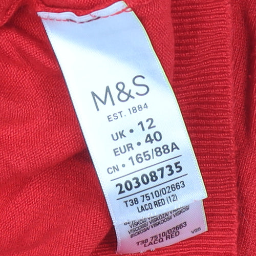 Marks and Spencer Women's Red Crew Neck Je Suis Belle Jumper Size 12