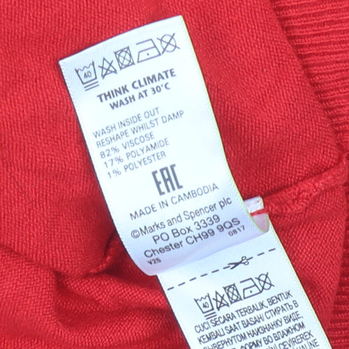 Marks and Spencer Women's Red Crew Neck Je Suis Belle Jumper Size 12