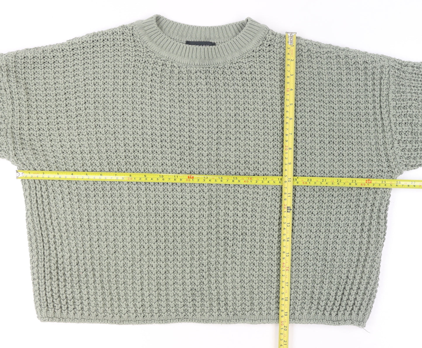 New Look Women's Green Chunky Knit Acrylic Jumper Size M