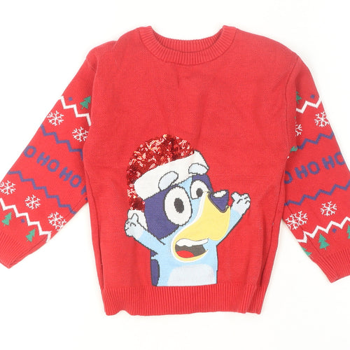 Nutmeg Boys Red Bluey Christmas Jumper 4-5 Years Cotton Pullover