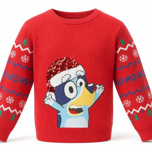 Nutmeg Boys Red Bluey Christmas Jumper 4-5 Years Cotton Pullover