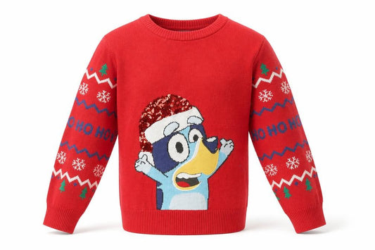 Nutmeg Boys Red Bluey Christmas Jumper 4-5 Years Cotton Pullover