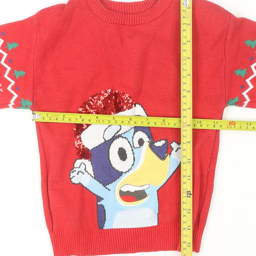 Nutmeg Boys Red Bluey Christmas Jumper 4-5 Years Cotton Pullover