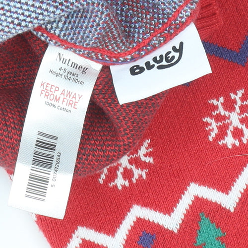 Nutmeg Boys Red Bluey Christmas Jumper 4-5 Years Cotton Pullover