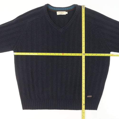 PG Field Men's Blue V-Neck Cable Knit Acrylic Jumper Size L