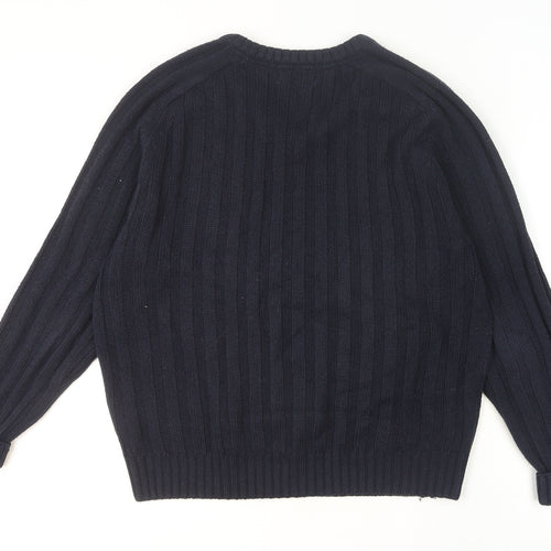 PG Field Men's Blue V-Neck Cable Knit Acrylic Jumper Size L