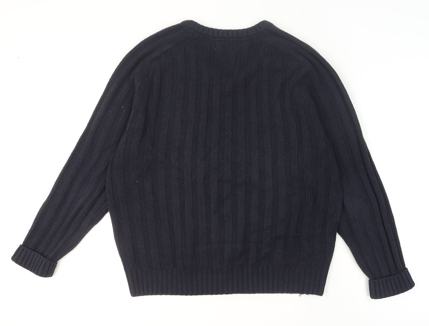 PG Field Men's Blue V-Neck Cable Knit Acrylic Jumper Size L