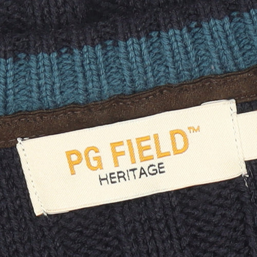 PG Field Men's Blue V-Neck Cable Knit Acrylic Jumper Size L