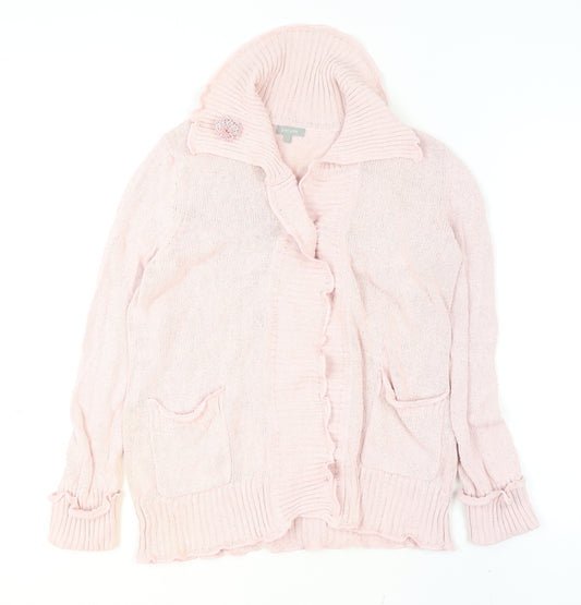 Marks and Spencer Per Una Women’s Pink Silk Blend Ruffle Collar Cardigan L