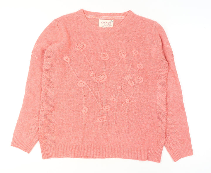 Falmer Heritage Womens Pink Floral Knit Jumper Size 14