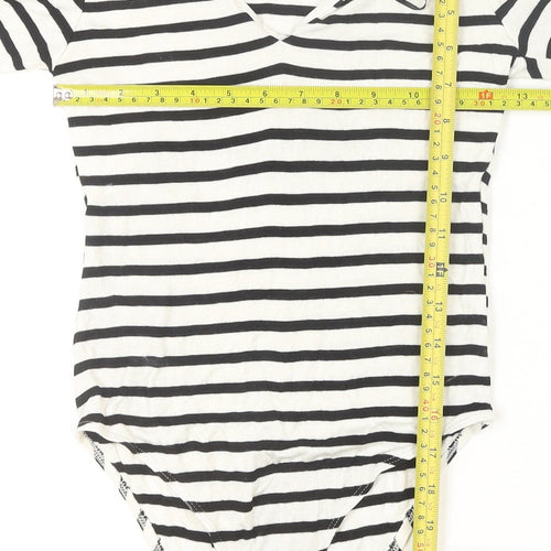 H&M Women's Black White Striped Viscose Bodysuit Size S Long Sleeve
