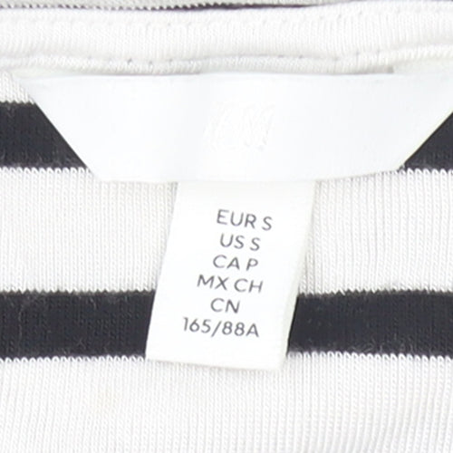 H&M Women's Black White Striped Viscose Bodysuit Size S Long Sleeve