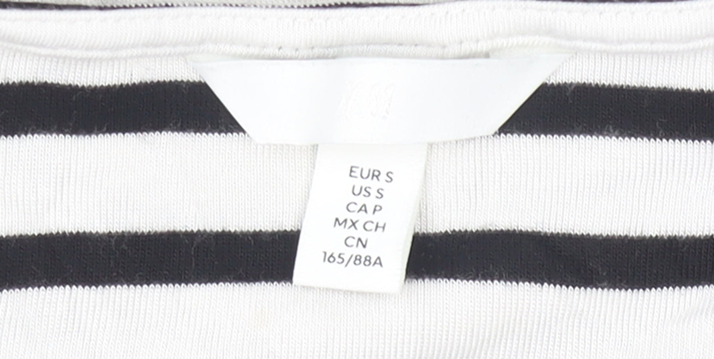 H&M Women's Black White Striped Viscose Bodysuit Size S Long Sleeve