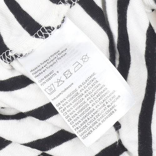 H&M Women's Black White Striped Viscose Bodysuit Size S Long Sleeve