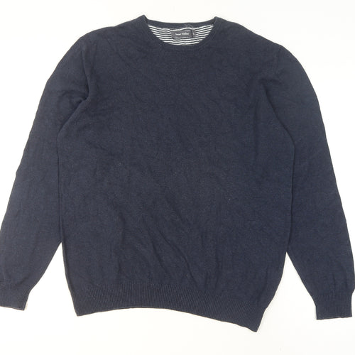 Samuel Windsor Men Blue L Cotton Cashmere Crew Neck Jumper