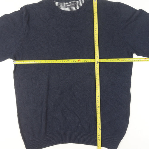 Samuel Windsor Men Blue L Cotton Cashmere Crew Neck Jumper