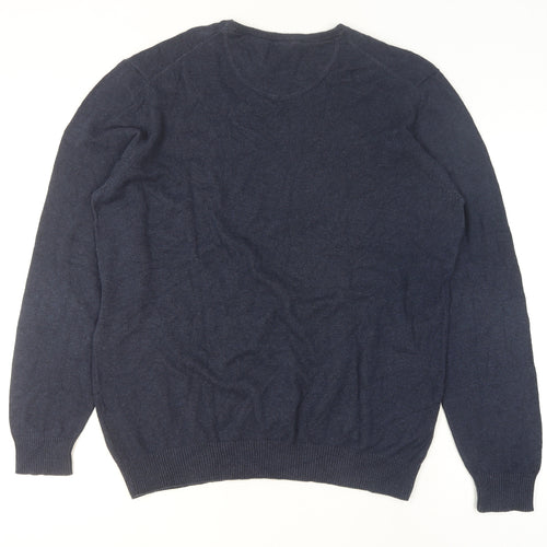 Samuel Windsor Men Blue L Cotton Cashmere Crew Neck Jumper