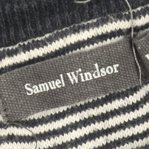 Samuel Windsor Men Blue L Cotton Cashmere Crew Neck Jumper