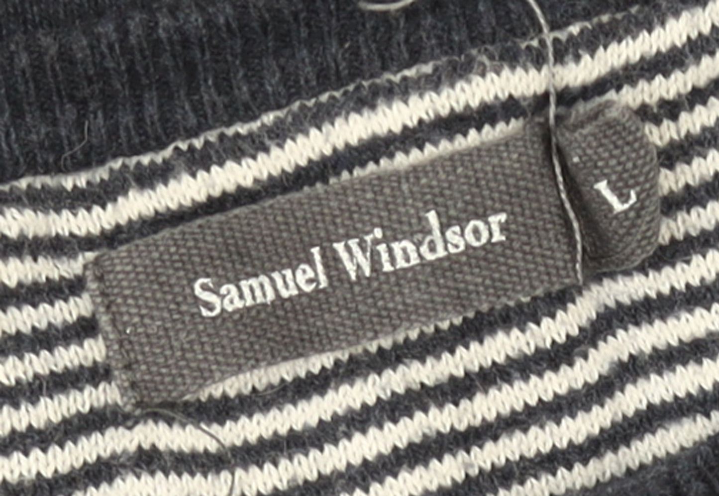 Samuel Windsor Men Blue L Cotton Cashmere Crew Neck Jumper