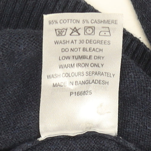 Samuel Windsor Men Blue L Cotton Cashmere Crew Neck Jumper