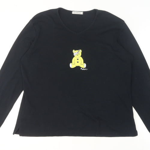 George Women’s Black Pudsey V-Neck Long Sleeve Cotton T-Shirt Size 16