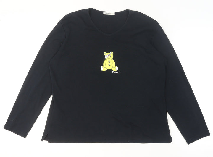 George Women’s Black Pudsey V-Neck Long Sleeve Cotton T-Shirt Size 16