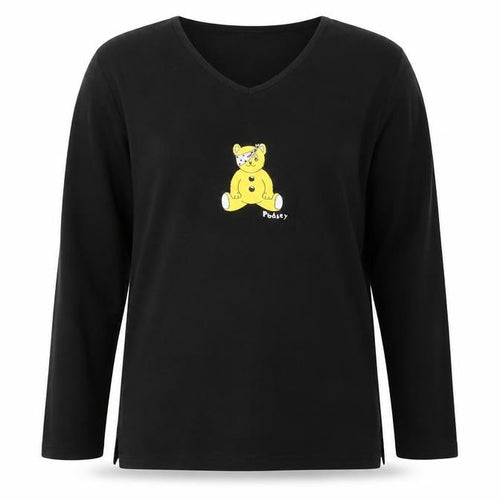 George Women’s Black Pudsey V-Neck Long Sleeve Cotton T-Shirt Size 16