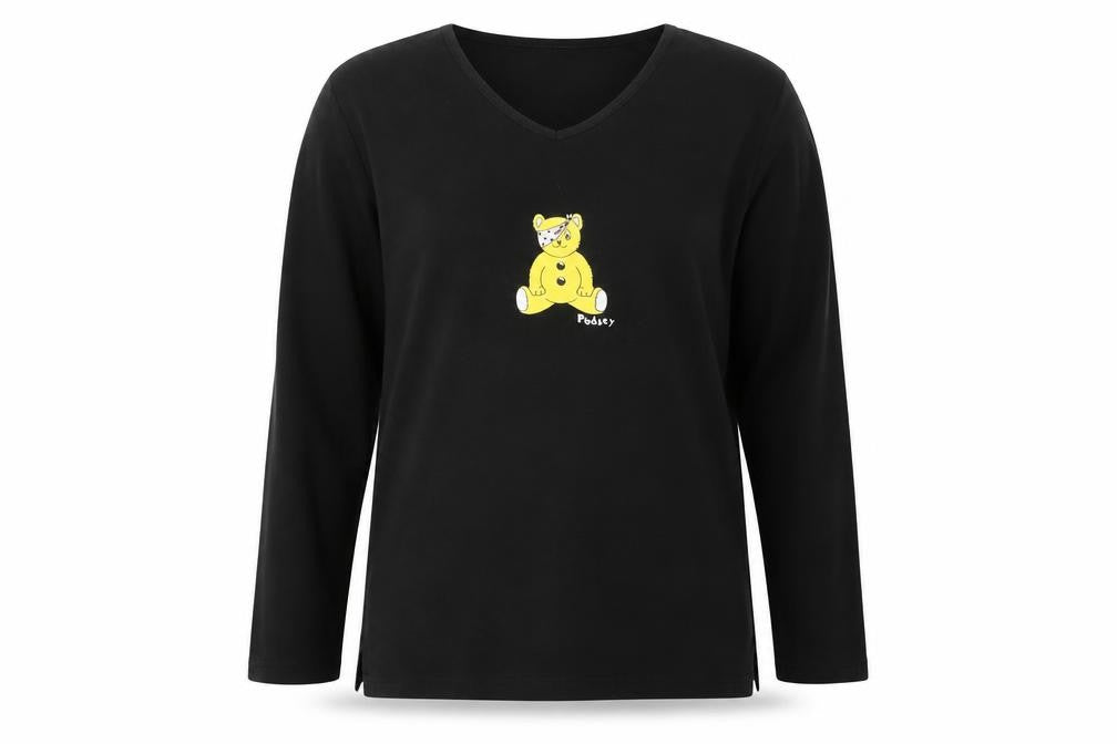 George Women’s Black Pudsey V-Neck Long Sleeve Cotton T-Shirt Size 16