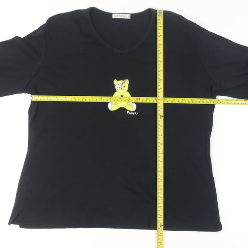 George Women’s Black Pudsey V-Neck Long Sleeve Cotton T-Shirt Size 16