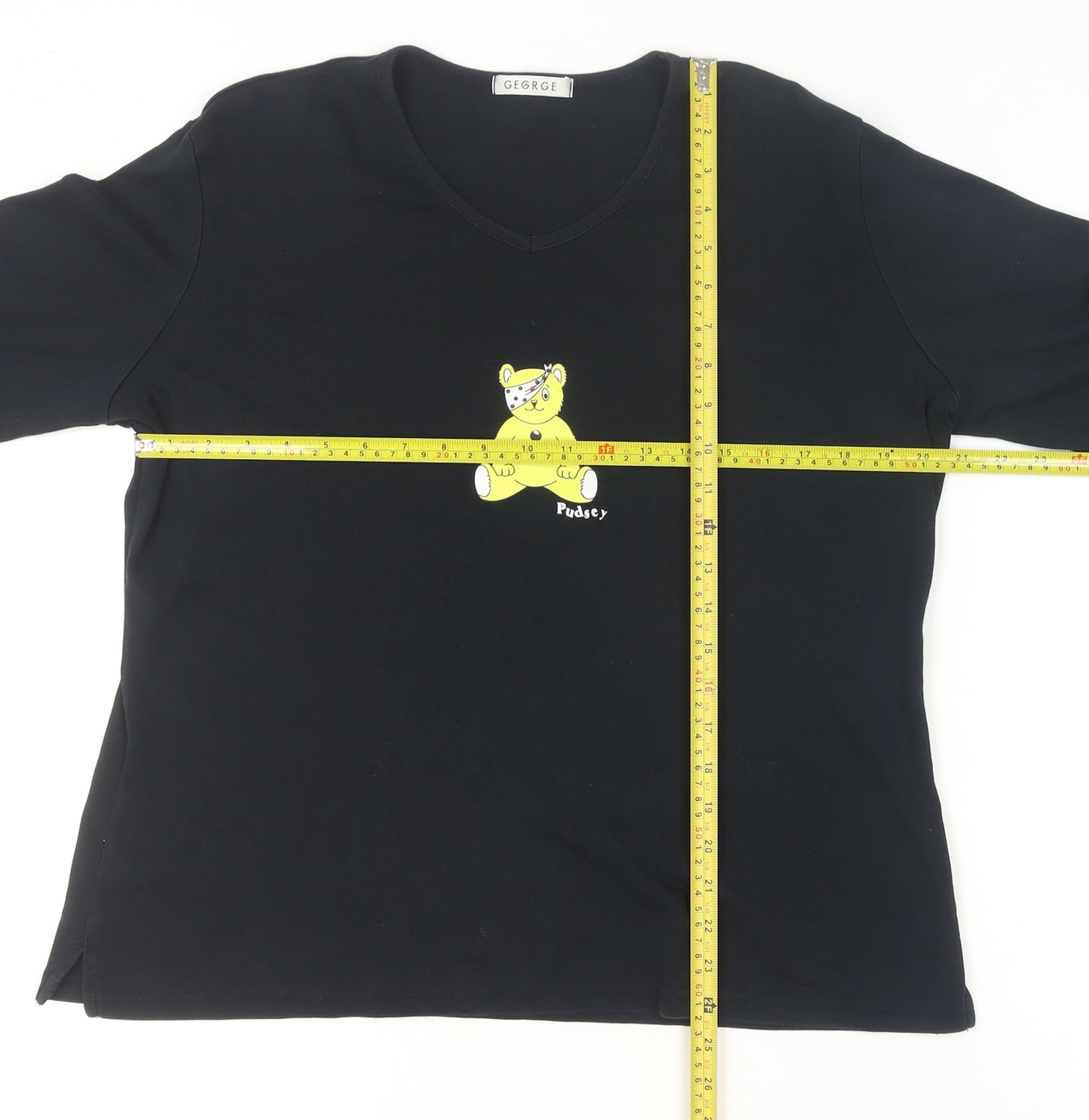 George Women’s Black Pudsey V-Neck Long Sleeve Cotton T-Shirt Size 16