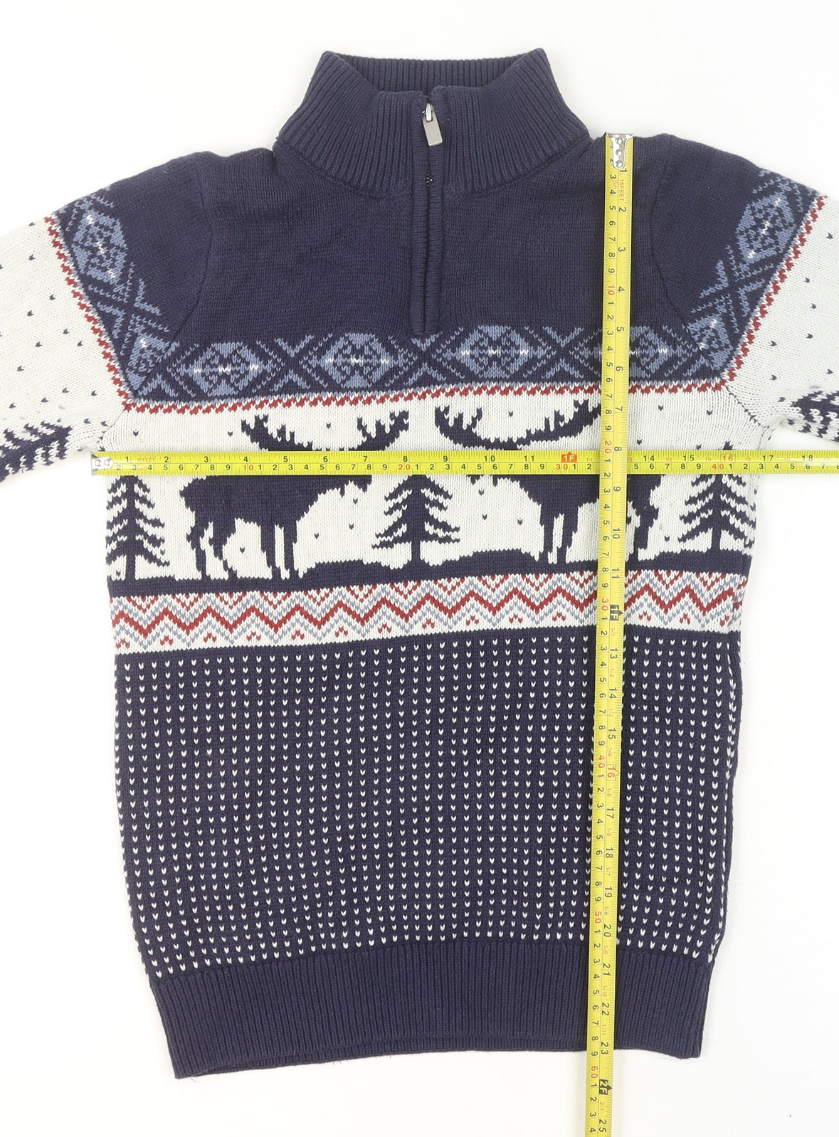 Next Men's Blue Fair Isle 1/2 Zip Cotton Blend Jumper XS