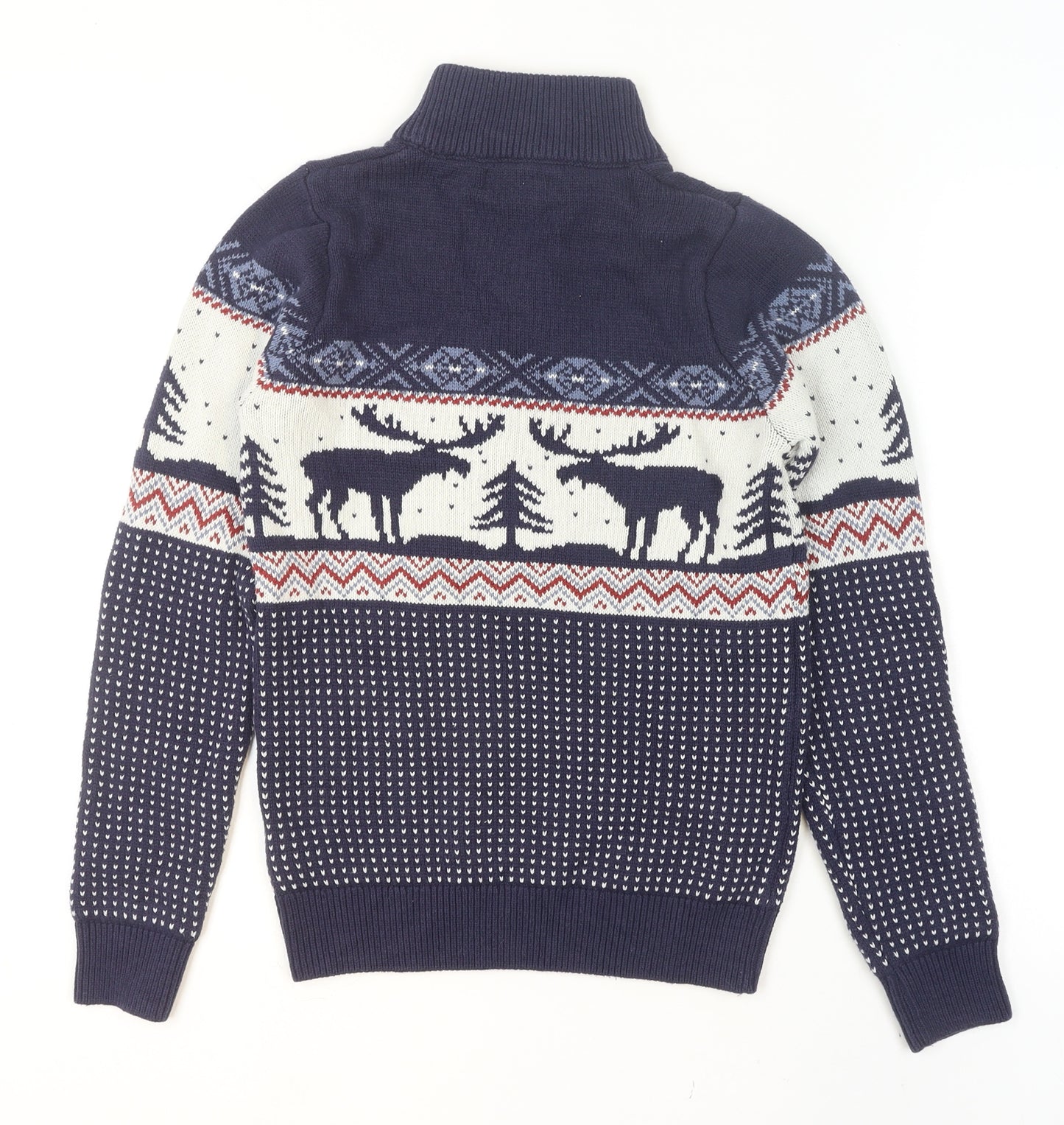 Next Men's Blue Fair Isle 1/2 Zip Cotton Blend Jumper XS