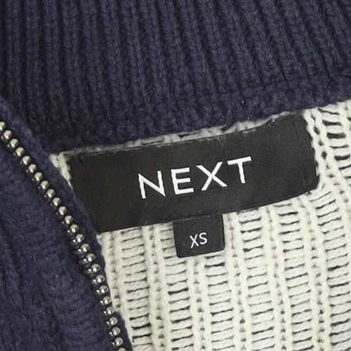 Next Men's Blue Fair Isle 1/2 Zip Cotton Blend Jumper XS