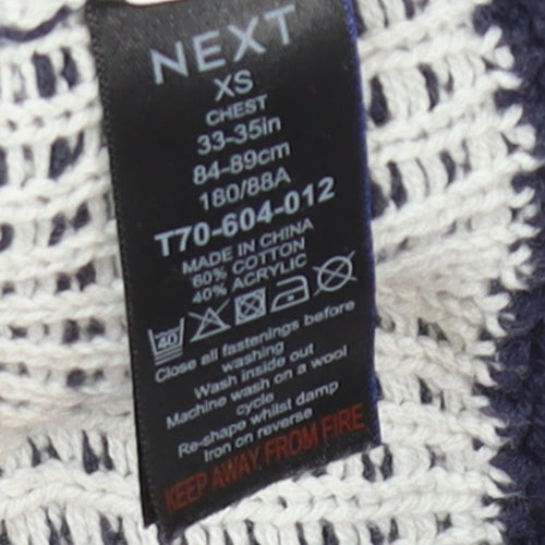 Next Men's Blue Fair Isle 1/2 Zip Cotton Blend Jumper XS