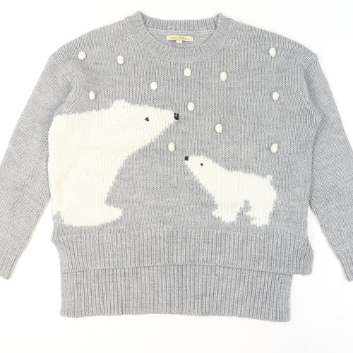 Next Petites Grey Polar Bear Knit Jumper Women’s Size 10