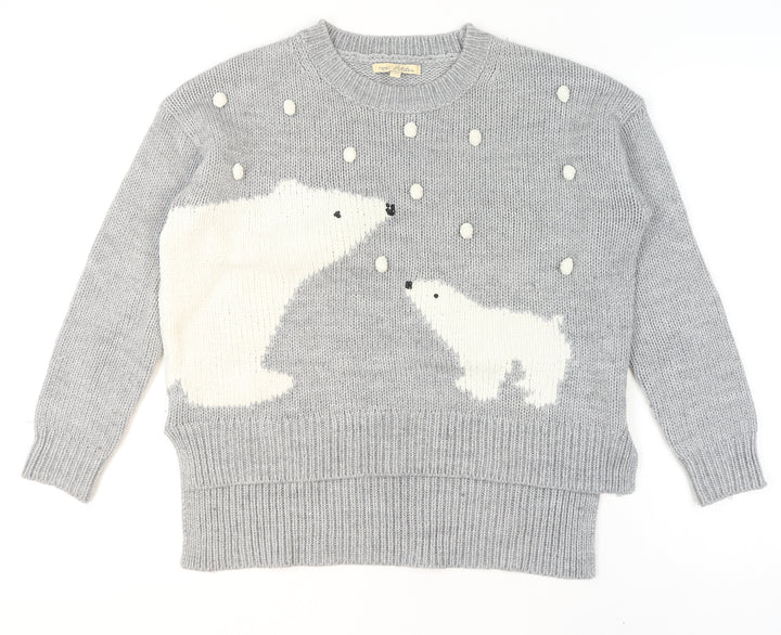 Next Petites Grey Polar Bear Knit Jumper Women’s Size 10