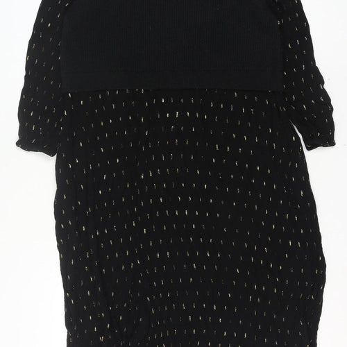 FatFace Women’s Black Metallic Jumper Dress Size 16 Long Sleeve Midi