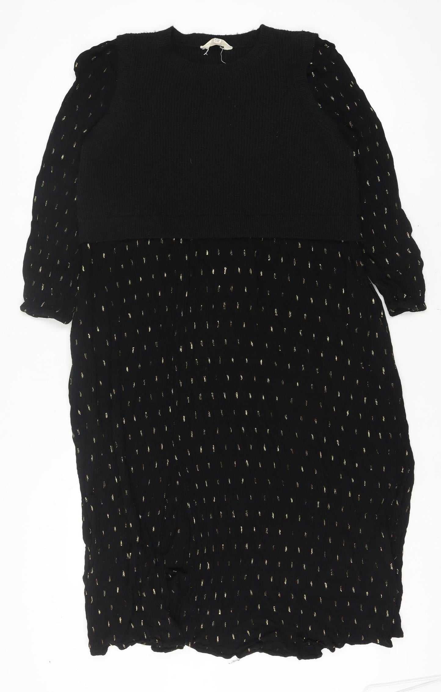 FatFace Women’s Black Metallic Jumper Dress Size 16 Long Sleeve Midi