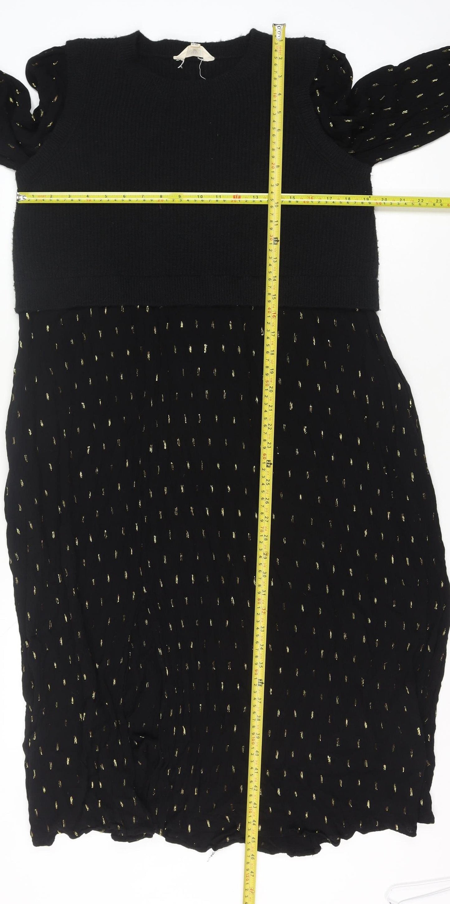FatFace Women’s Black Metallic Jumper Dress Size 16 Long Sleeve Midi
