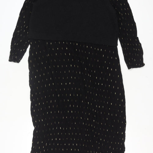 FatFace Women’s Black Metallic Jumper Dress Size 16 Long Sleeve Midi